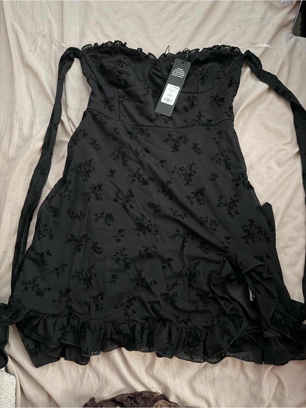 Fashion Nova Black Floral Ruffle Tie-Strap Cami